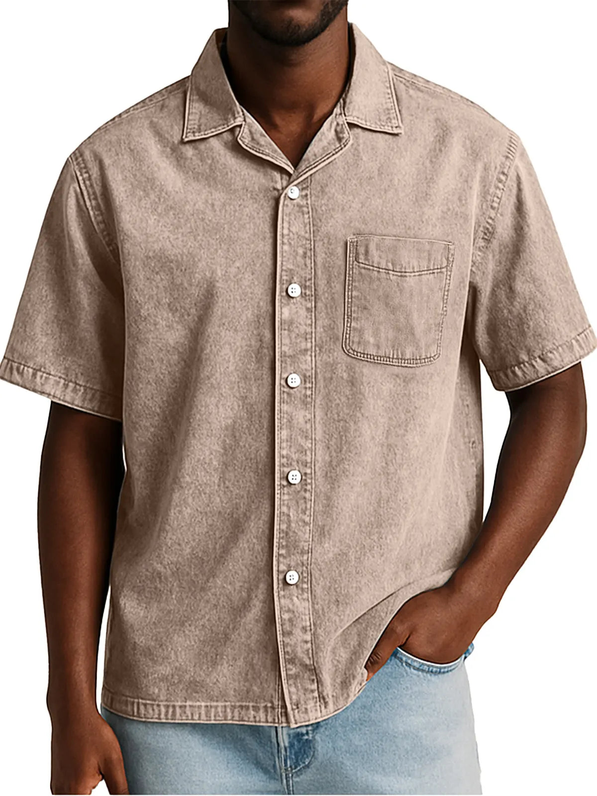 Men's Retro Solid Color Loose Cuban Collar Short Sleeve Shirt