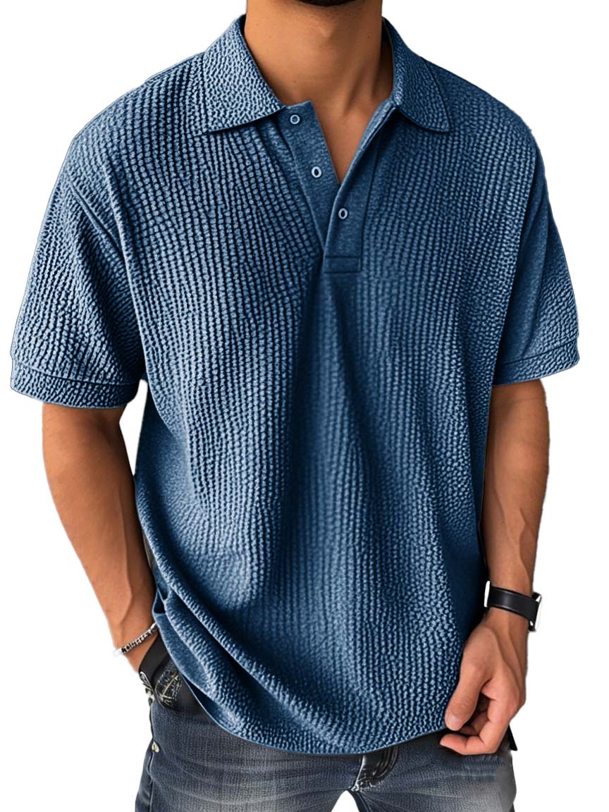 Men's Fashion Casual Bubble Wrinkled Fabric Short-sleeved Polo Shirt