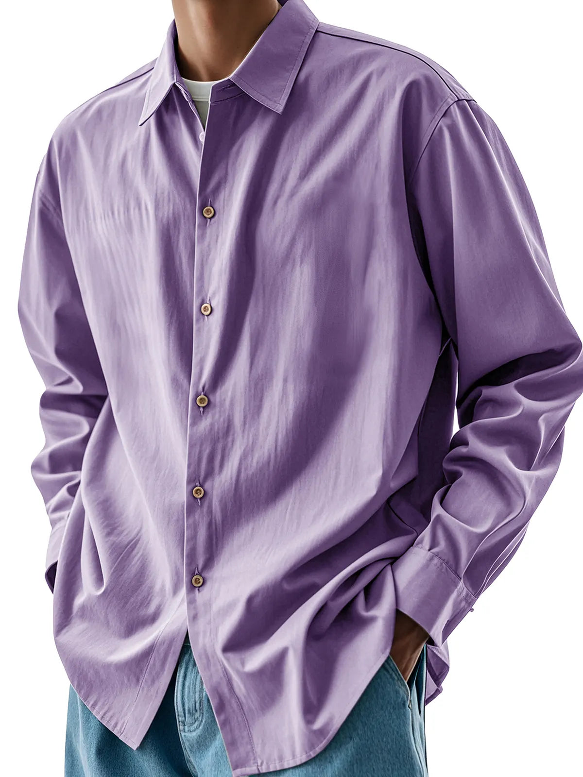 Men's Fashion Retro Pleated Fabric Lapel Long-sleeved Shirt