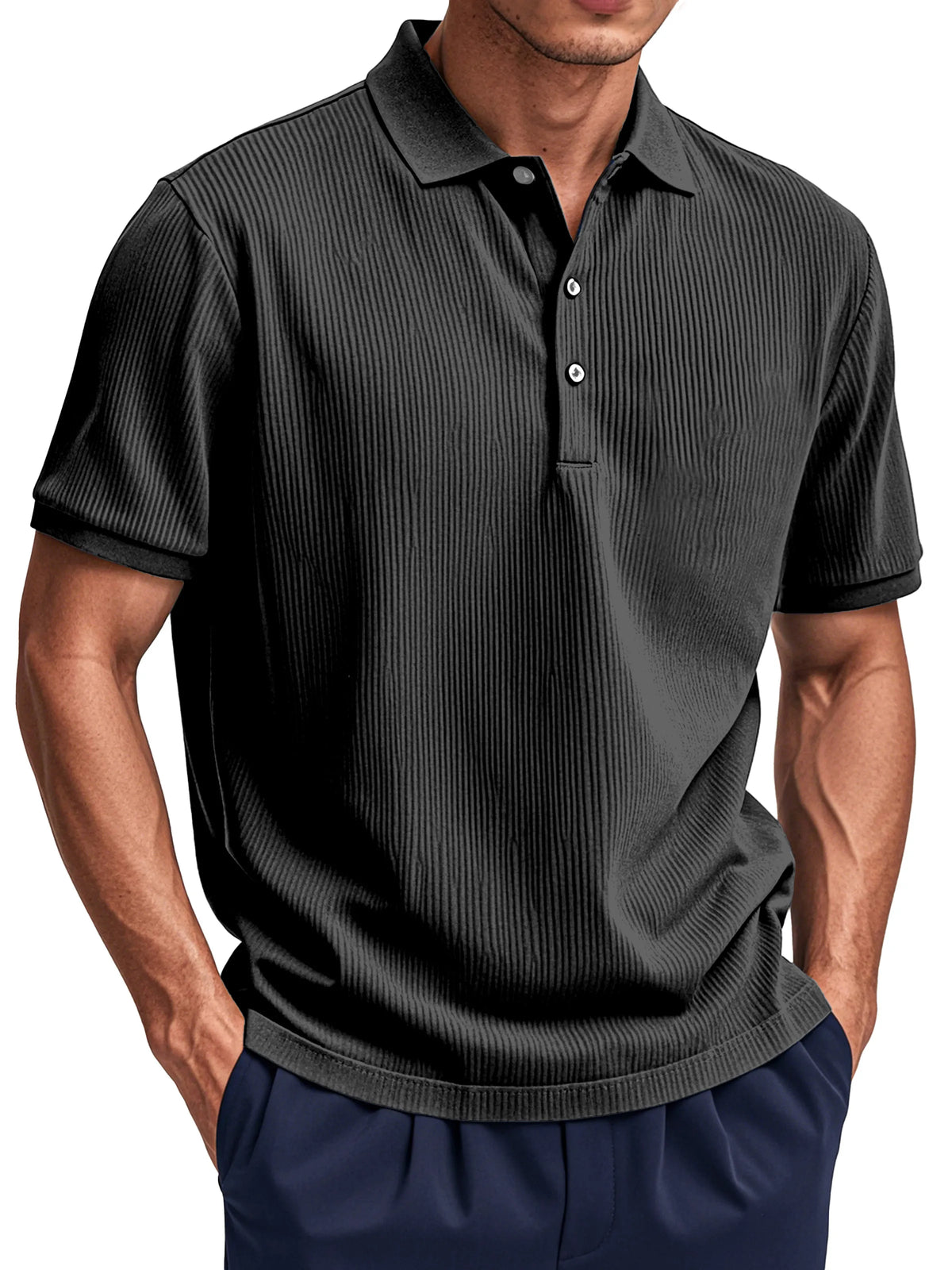 Men's Daily Simple Vertical Pit Short-sleeved Button Polo Shirt
