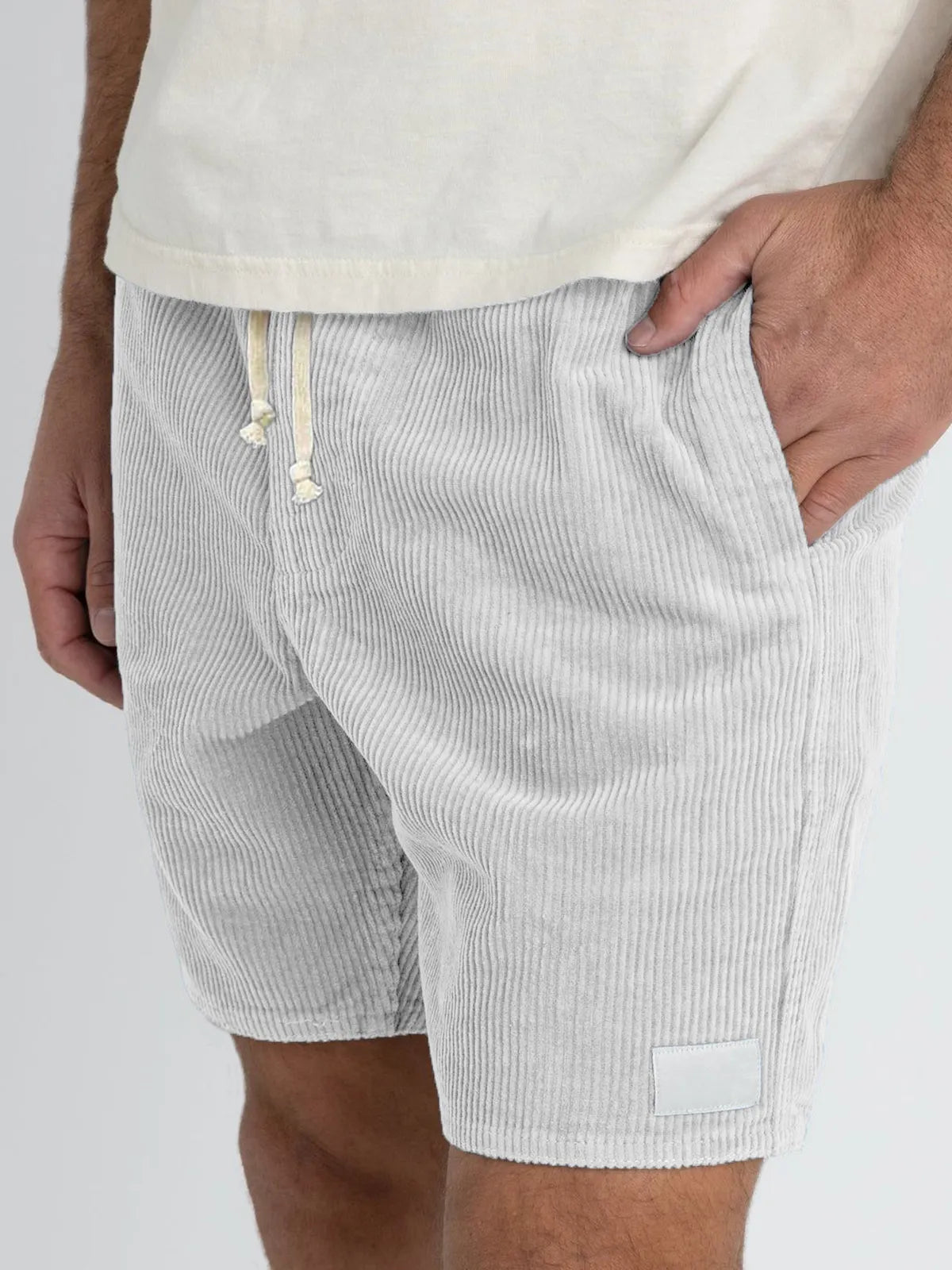 Men's Stylish Corduroy Basics Embroidered Logo Comfortable Everyday Lace-Up Shorts with Side Pockets