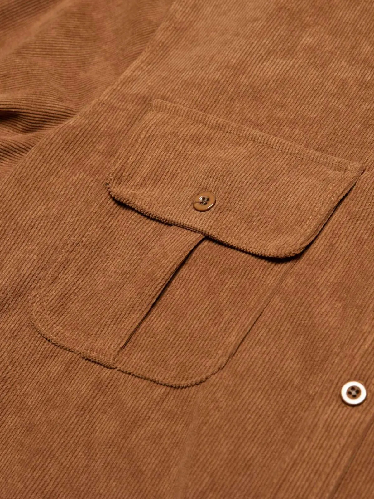Men's Casual Corduroy Double Pocket Solid Color Long Sleeve Shirt