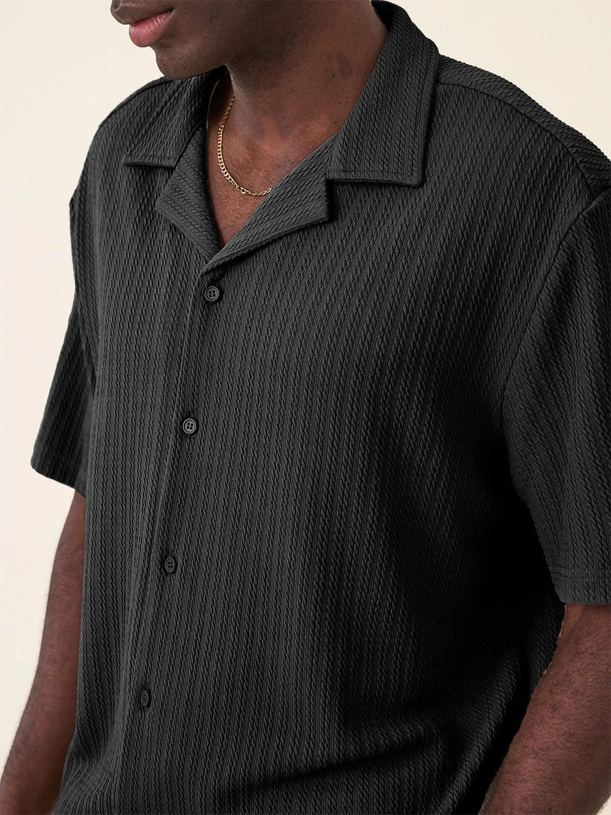 Men's Fashion Hawaiian Casual Jacquard Cuban Collar Short-sleeved Shirt