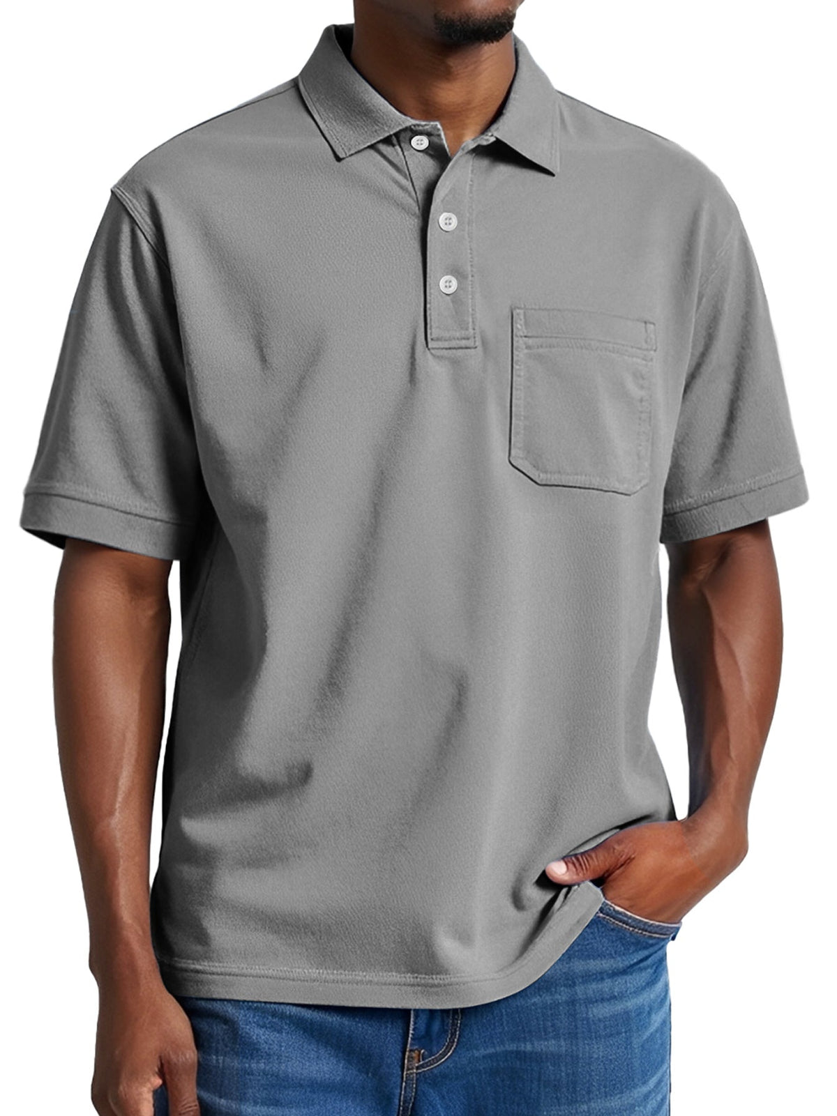 Men's Daily Casual Pocket Solid Color Comfortable Short Sleeve POLO Shirt