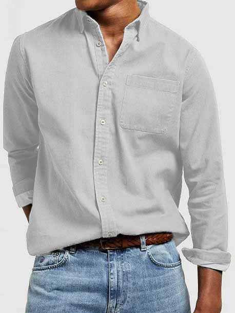 Men's Vintage Washed Cotton Long Sleeve Pocket Shirt