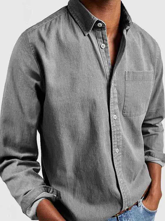 Men's Basics Vintage 100% Cotton Pocket Long Sleeve Shirt