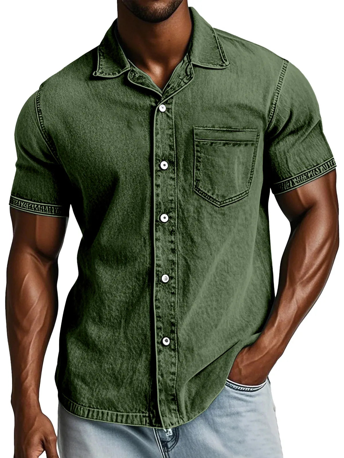 Men's Retro Solid Color Loose And Comfortable Lapel Short-sleeved Shirt