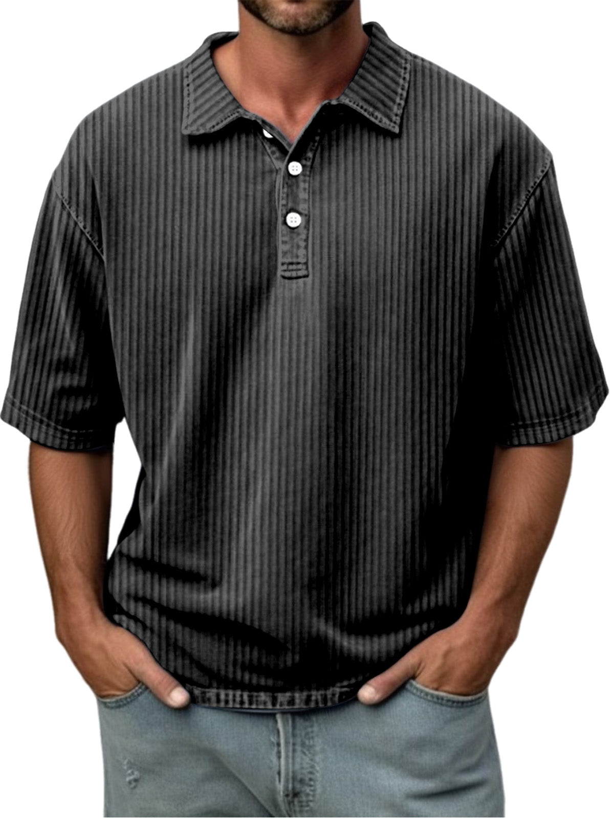 Men's Casual Solid Color Pit Lapel Short Sleeve Polo Shirt