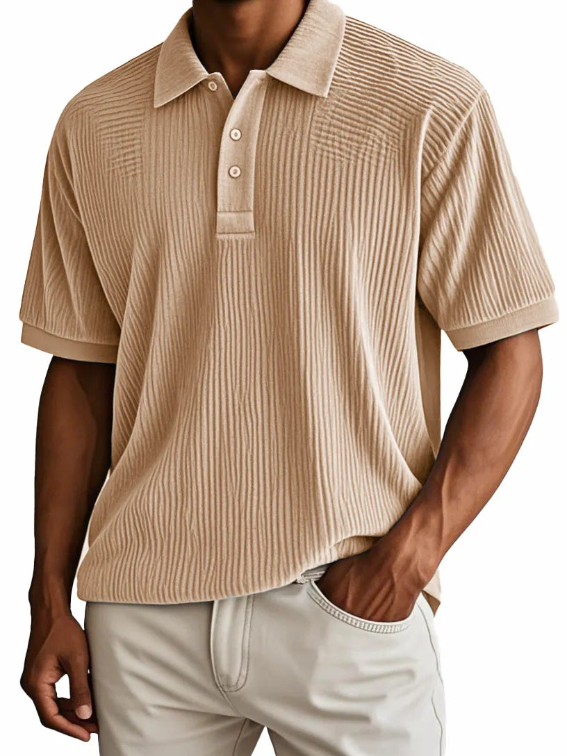 Men's Fashion Retro Corduroy Fabric Short-sleeved Polo Shirt