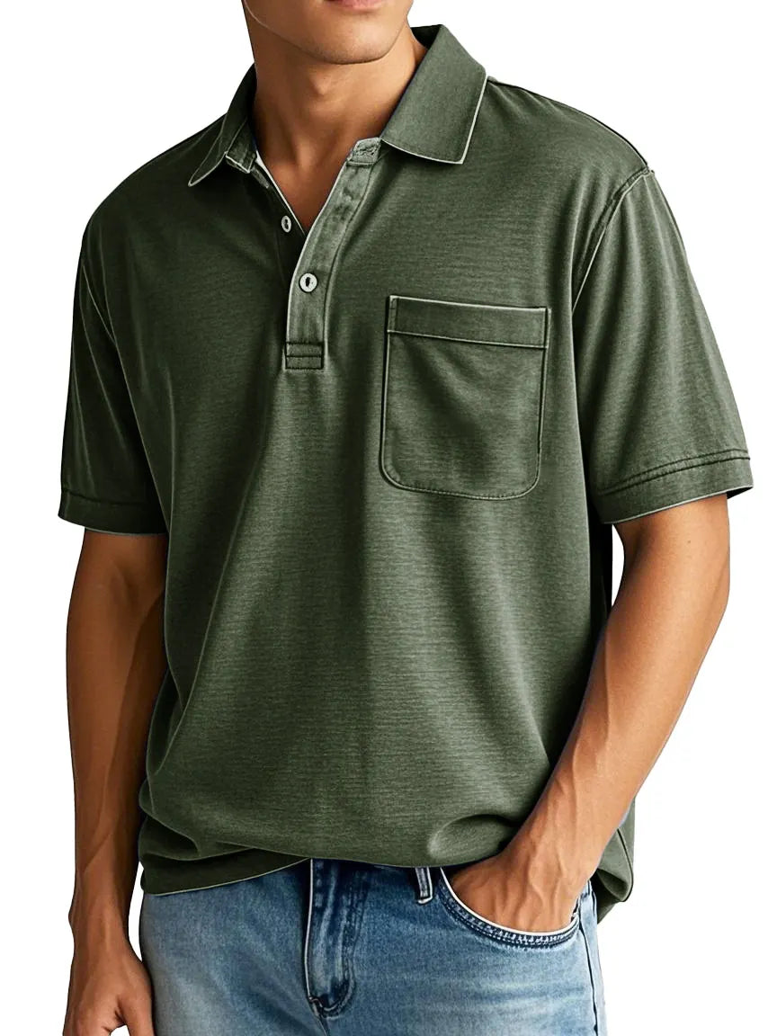 Men's Fashion Vintage Lapel Short Sleeve Pocket Polo Shirt