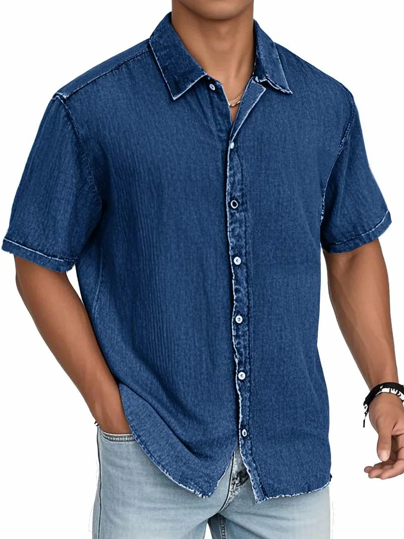 Men's Fashion Casual Textured Fabric Short-sleeved Shirt