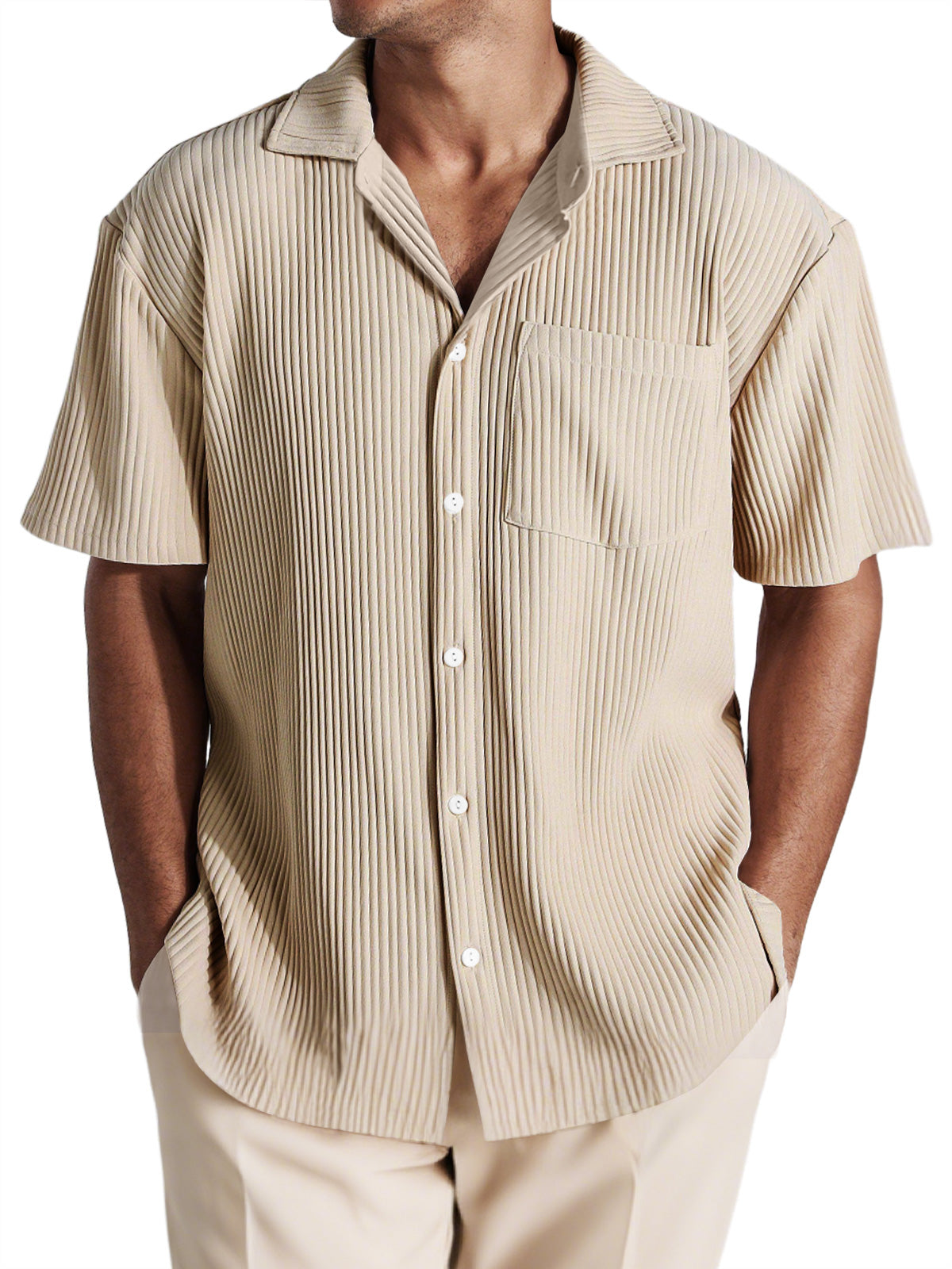 Men's Casual Pit Lapel Button-Down Comfortable Short-Sleeved Shirt