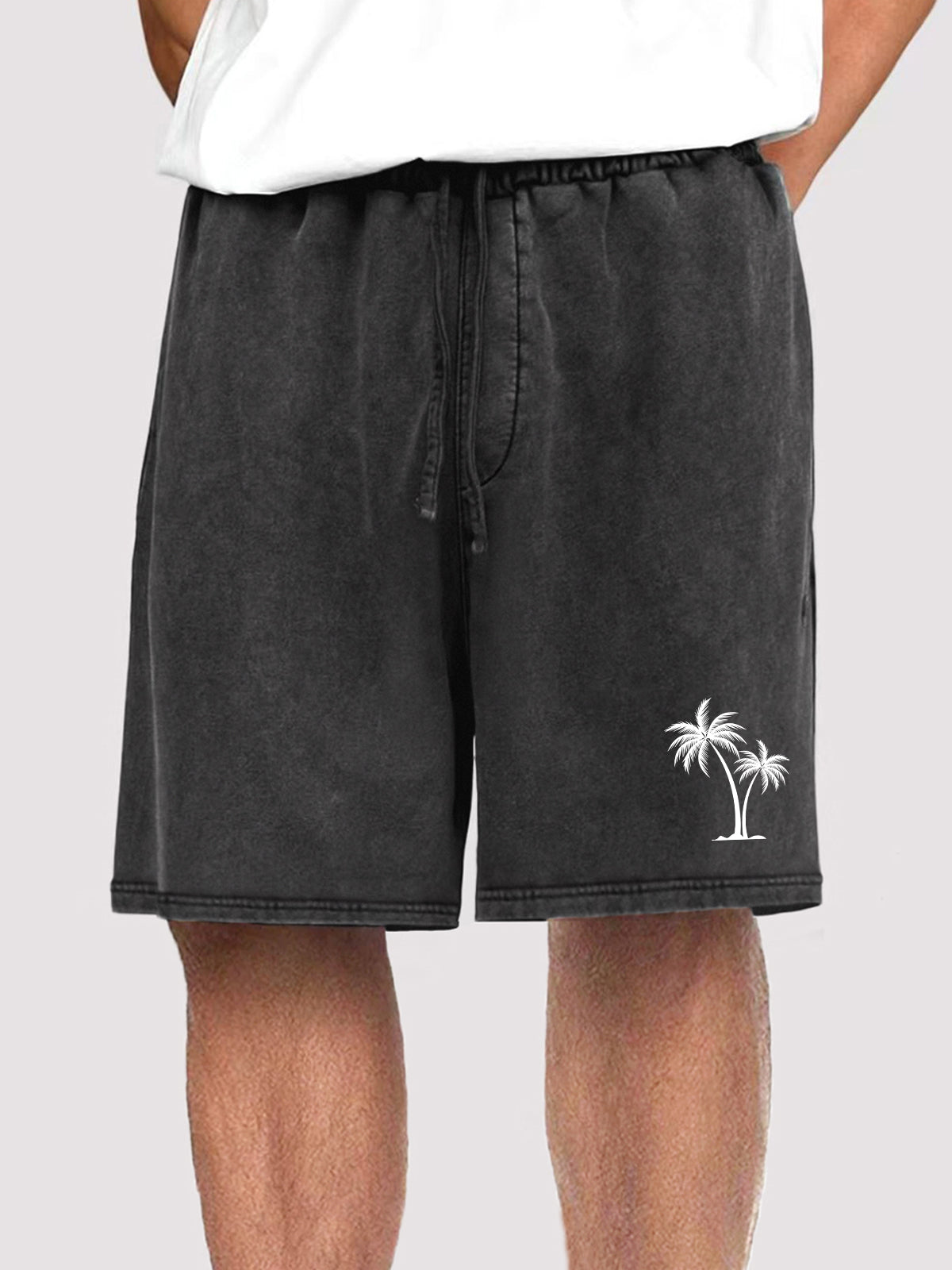 Men's Vintage Distressed Coconut Tree Print Holiday Casual Elastic Waist Shorts With Side Pockets