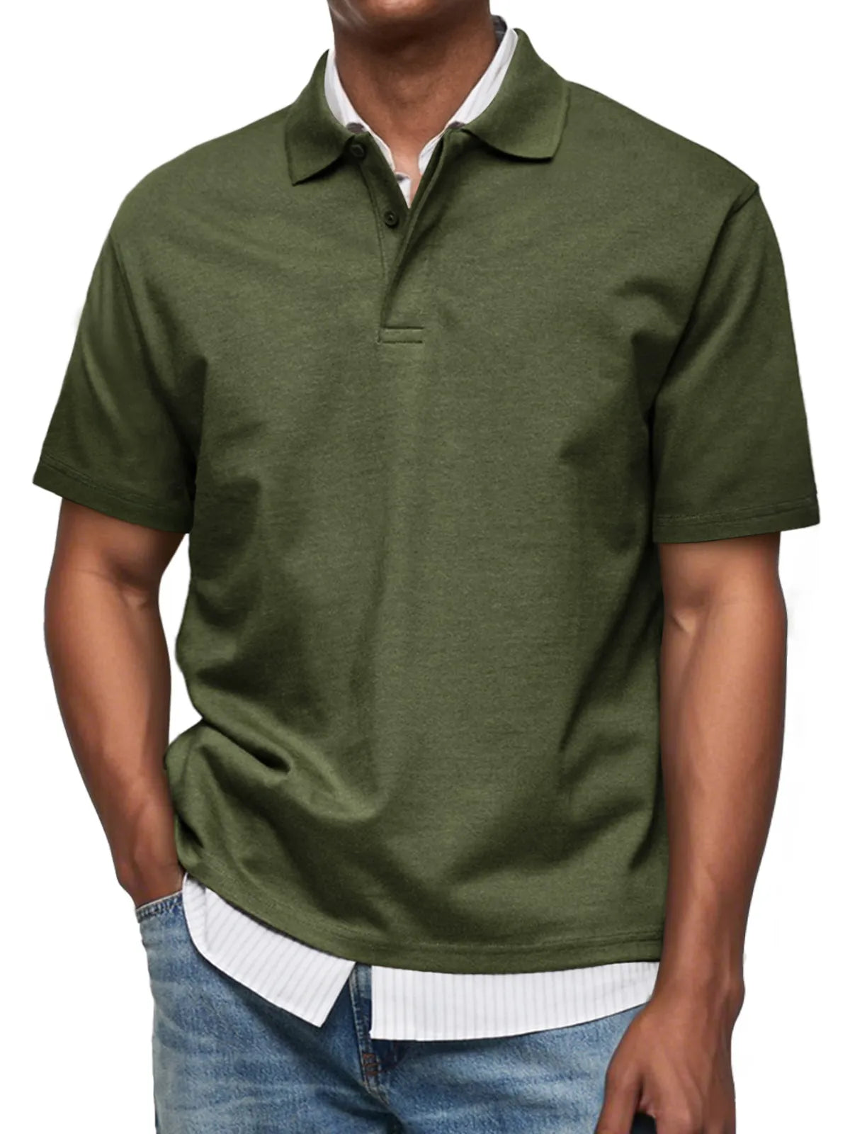 Men's Daily Casual Lapel Button Down Comfortable Short Sleeve Polo Shirt