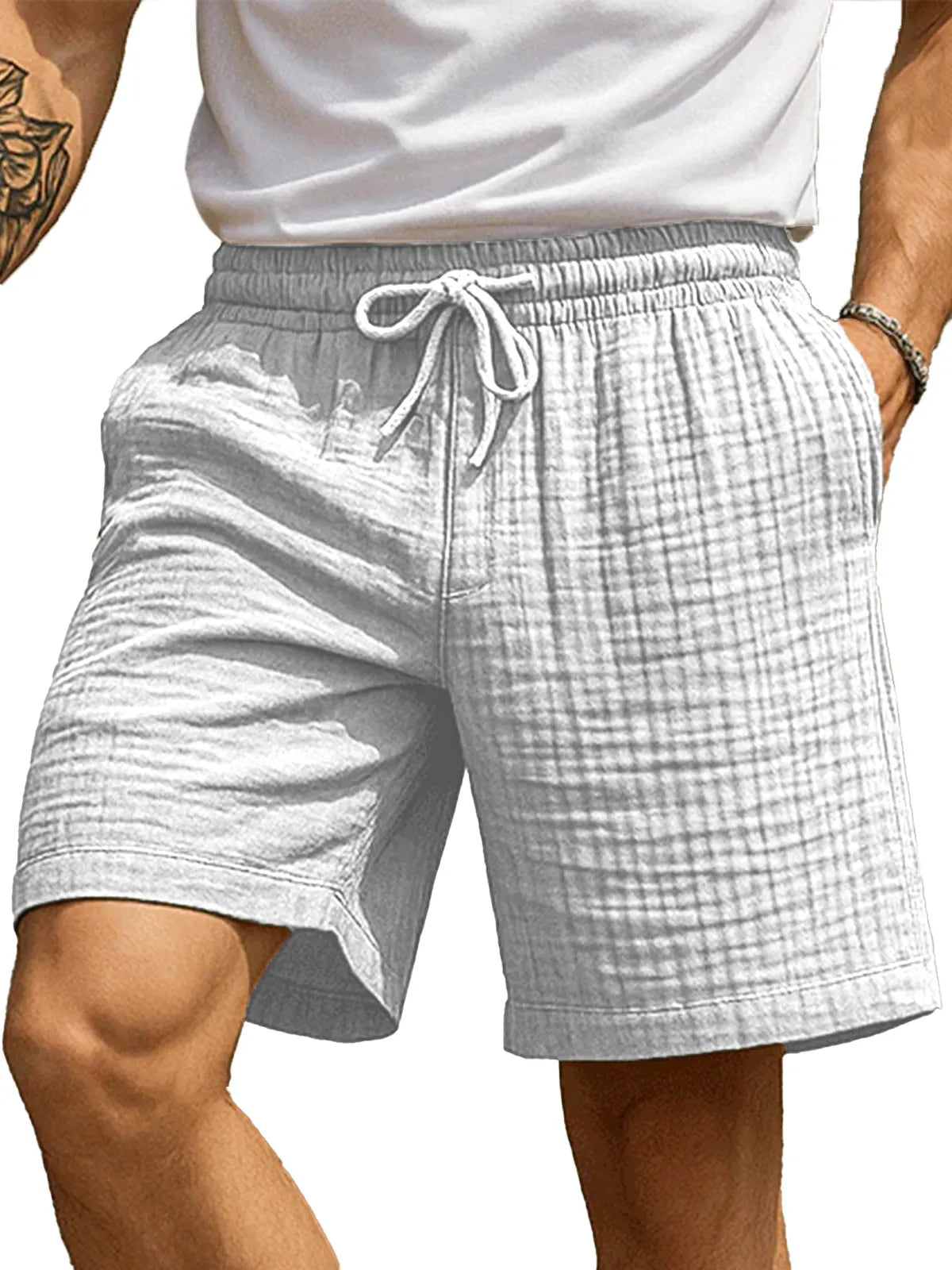 Men's Casual Hawaiian Pleated Textured Beach Shorts