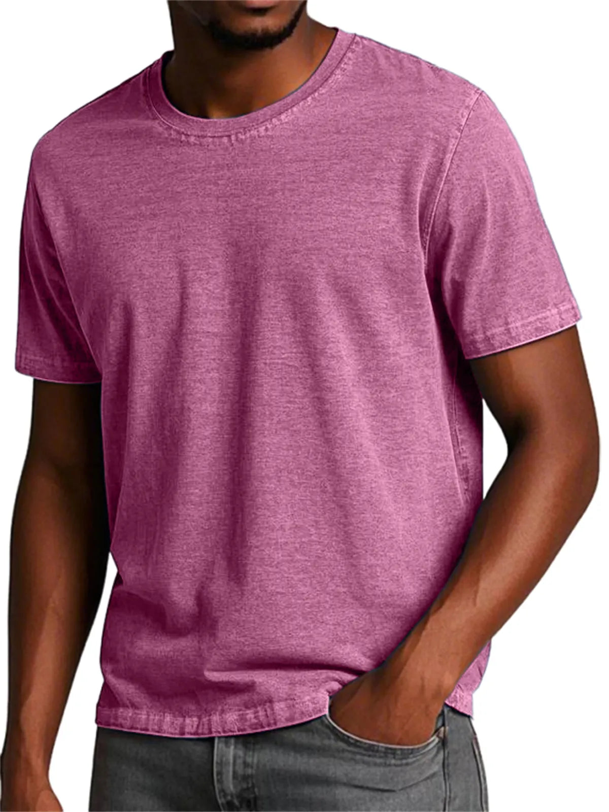 Men's 100% Cotton Washed And Distressed Retro Casual Round Neck Short-sleeved T-shirt