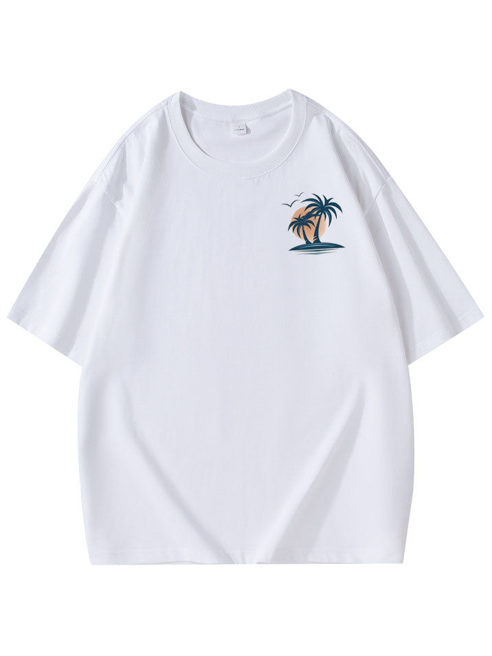 Men's Cotton Basic Casual Palm Tree Print Comfortable Short-sleeved T-shirt