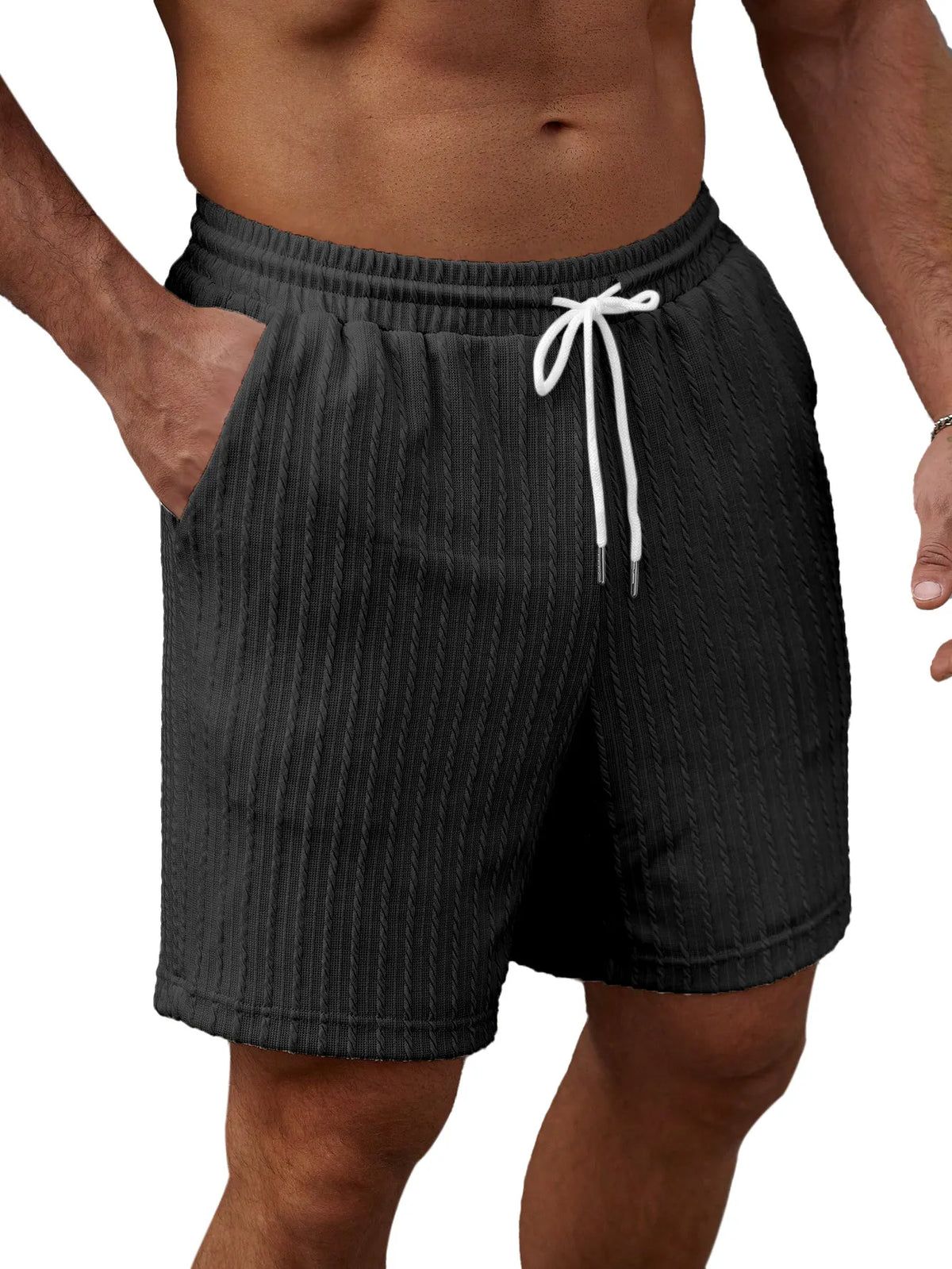 Men's Casual Solid Color Textured Loose Shorts