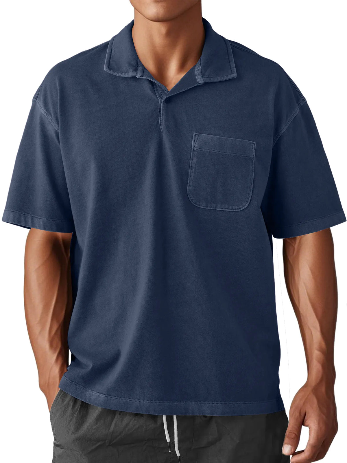 Men's Stylish Retro Washed And Distressed Loose Daily Short-sleeved Polo Top