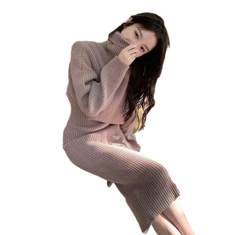 💥Midi Dress and Turtle Neck Sweater Set