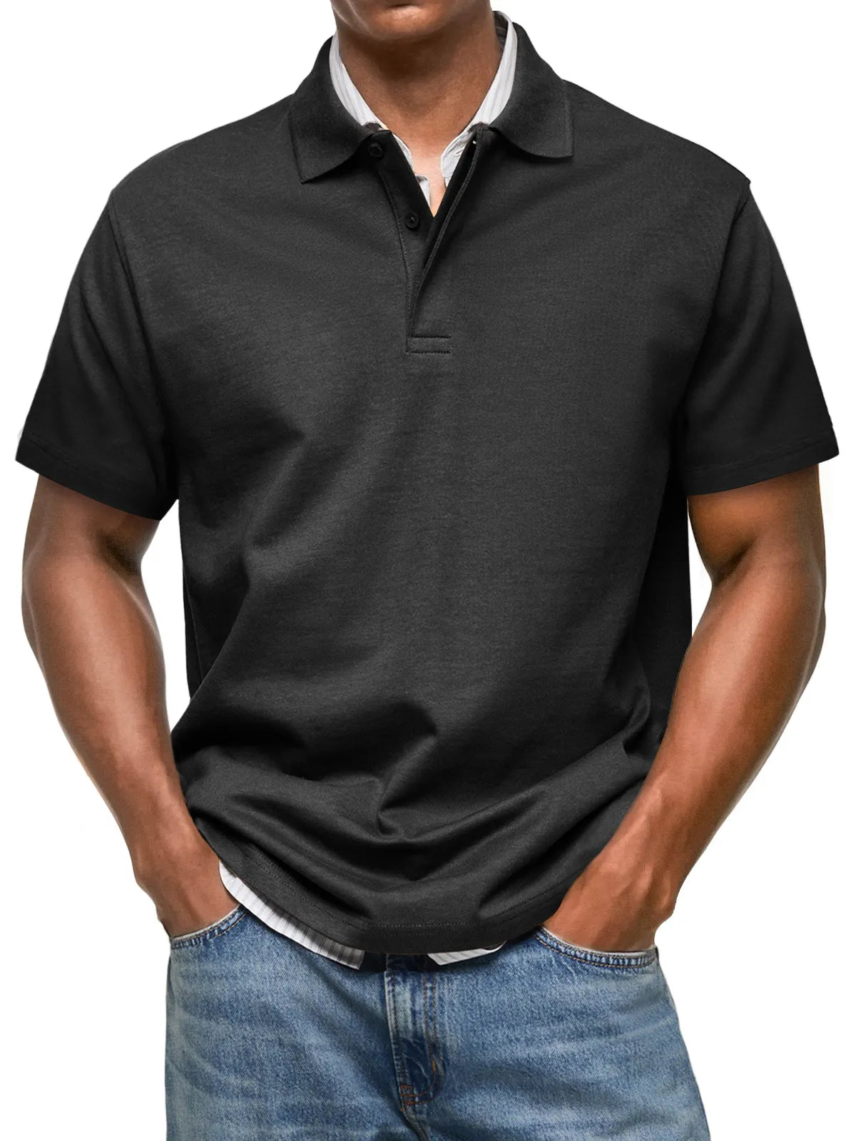 Men's Casual Everyday Lapel Button Up Comfortable Short Sleeve POLO Shirt