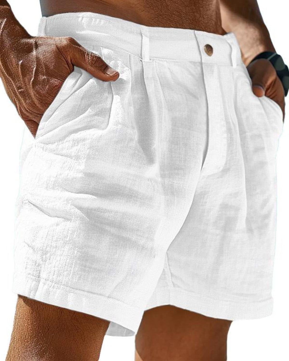Men's Linen Beach Button Pocket Comfort Holiday Cotton Shorts