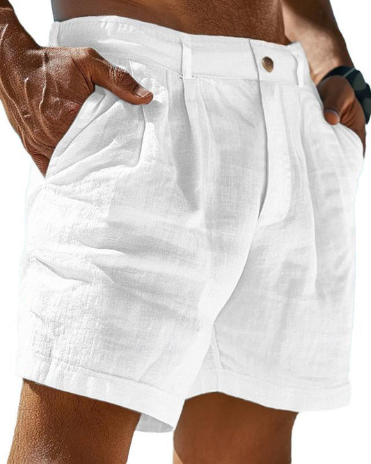 Men's Linen Beach Button Pocket Comfort Holiday Cotton Shorts