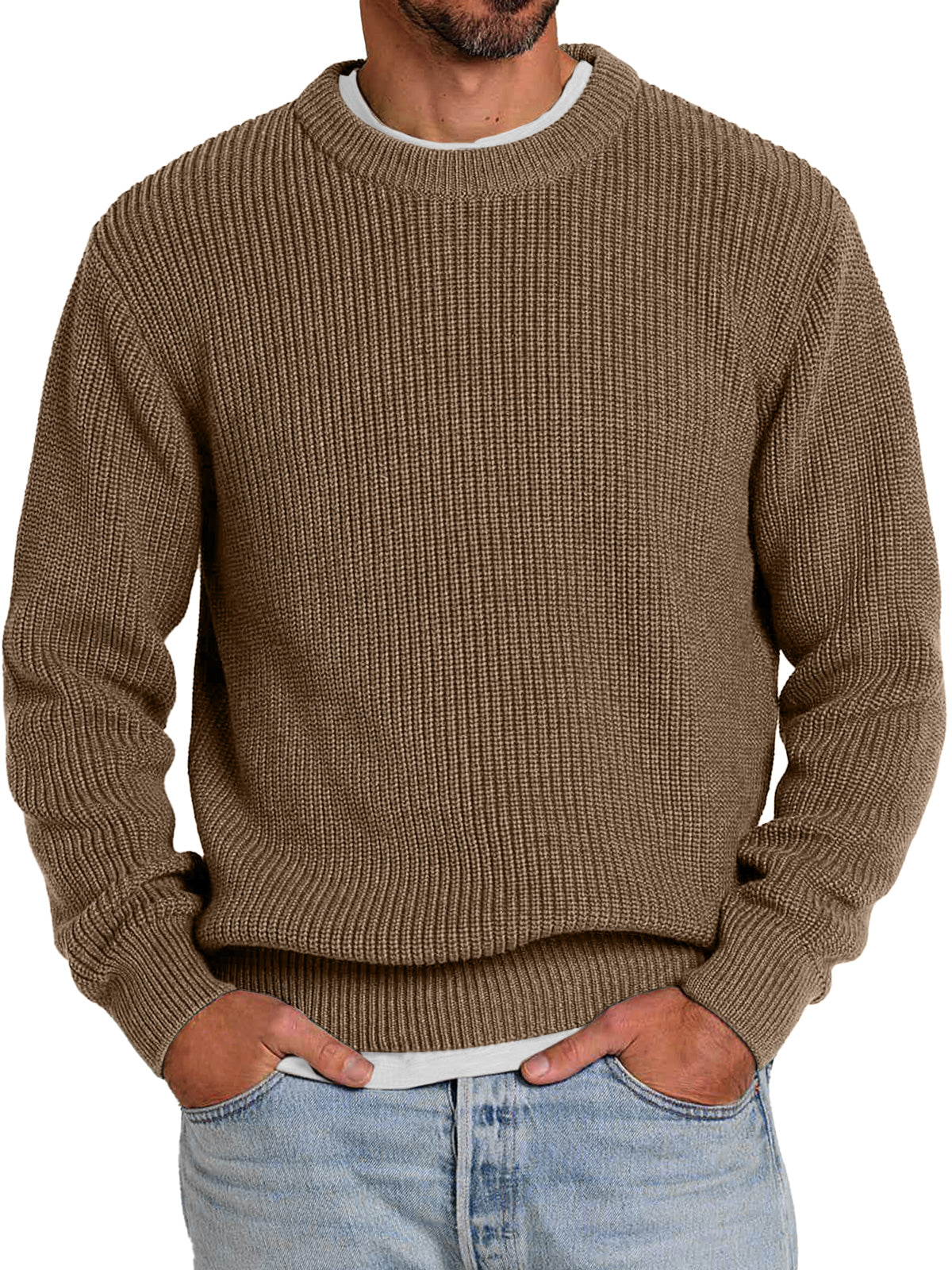 Men's Casual Round Neck Solid Color Comfortable Knitted Sweater