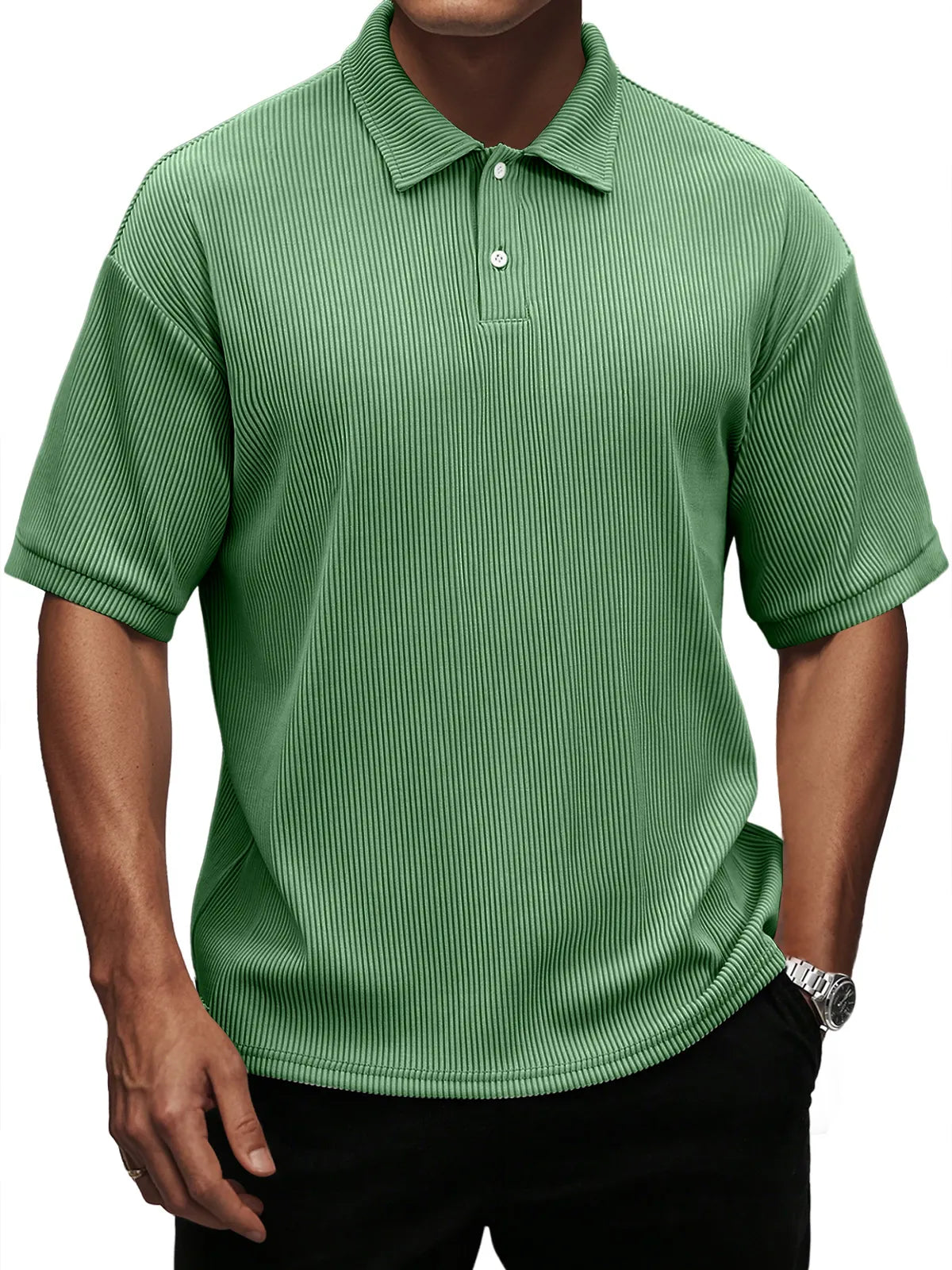Men's Fashion Casual Pit Lapel Button Solid Color Short Sleeve POLO Shirt