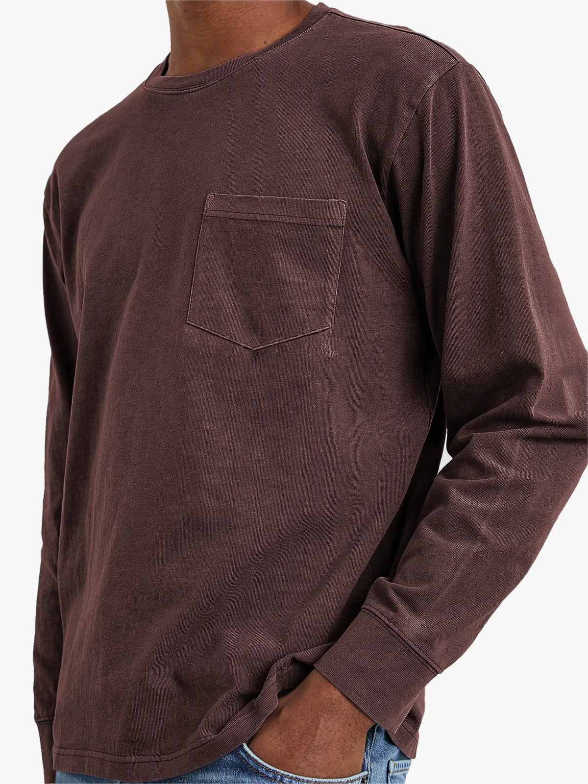 Men's Comfort Vintage Cotton Long Sleeve Basic T-Shirt With Chest Pocket