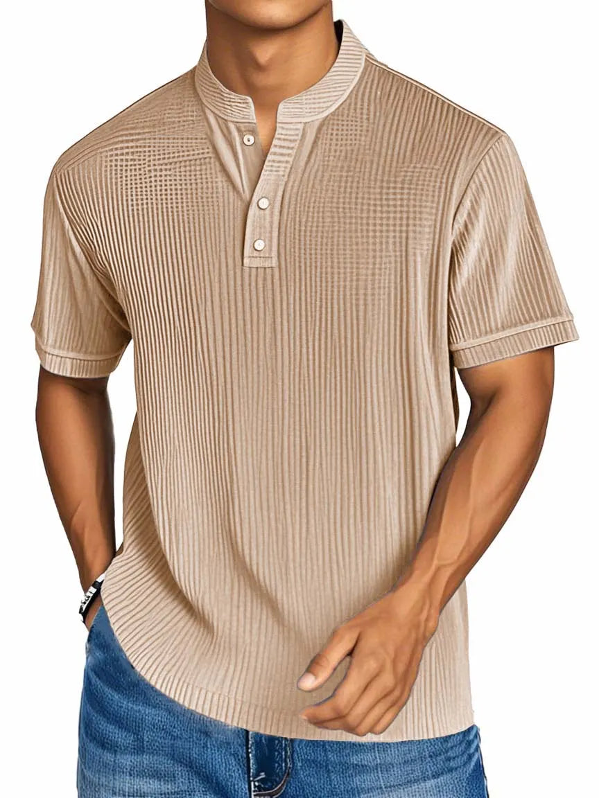 Men's Fashion Casual Textured Fabric Short-sleeved Henley Shirt