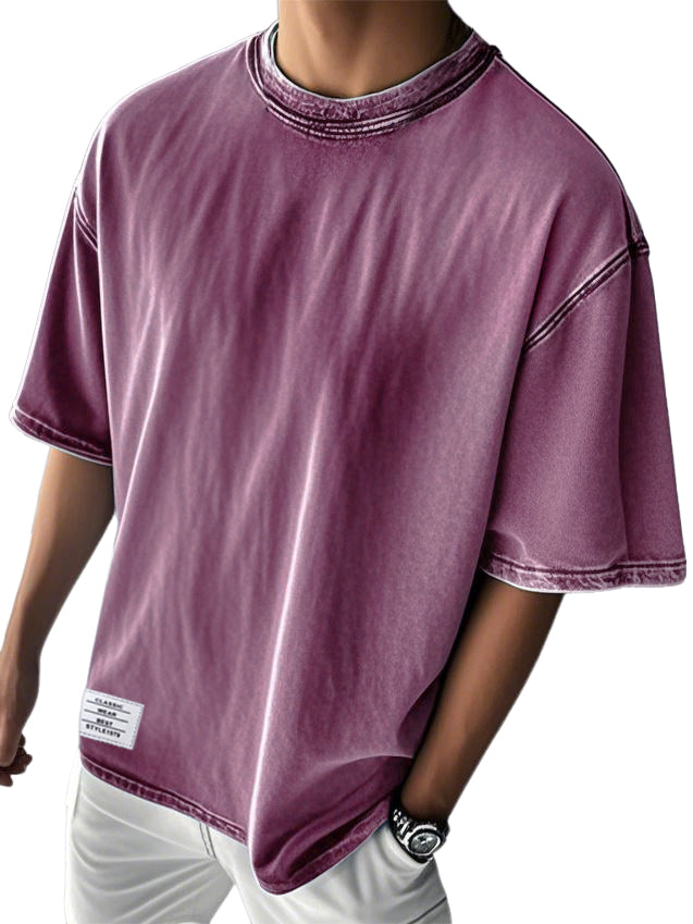Men's Stylish Washed Distressed Cotton Logo Casual Short Sleeve T-shirt