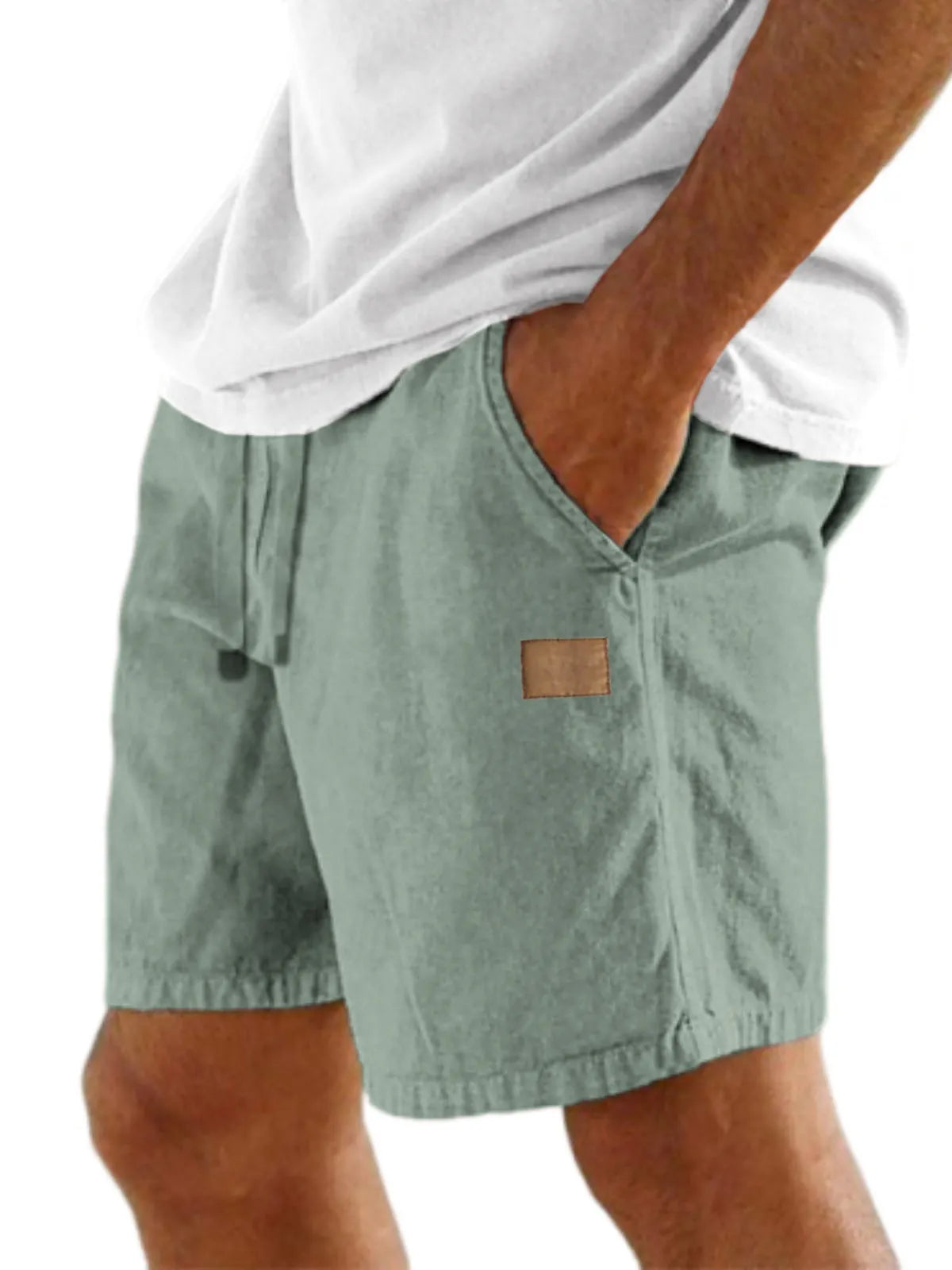 Men's Comfort Linen Embroidered Logo Holiday Casual Lace-Up Shorts with Side Pockets