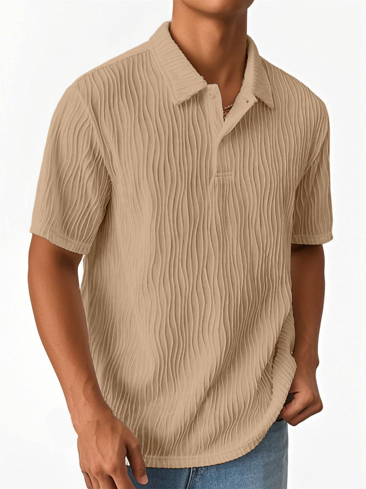 Men's Fashion Textured Jacquard Fabric Short-sleeved Polo