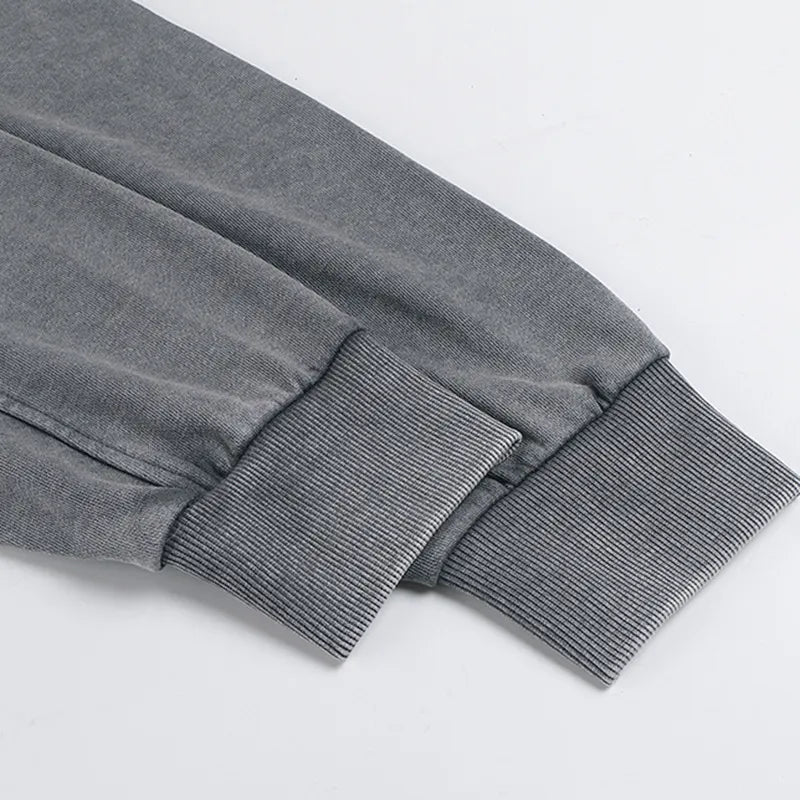 Men's Distressed Washed Cotton Round Neck Long-sleeved Sweatshirt