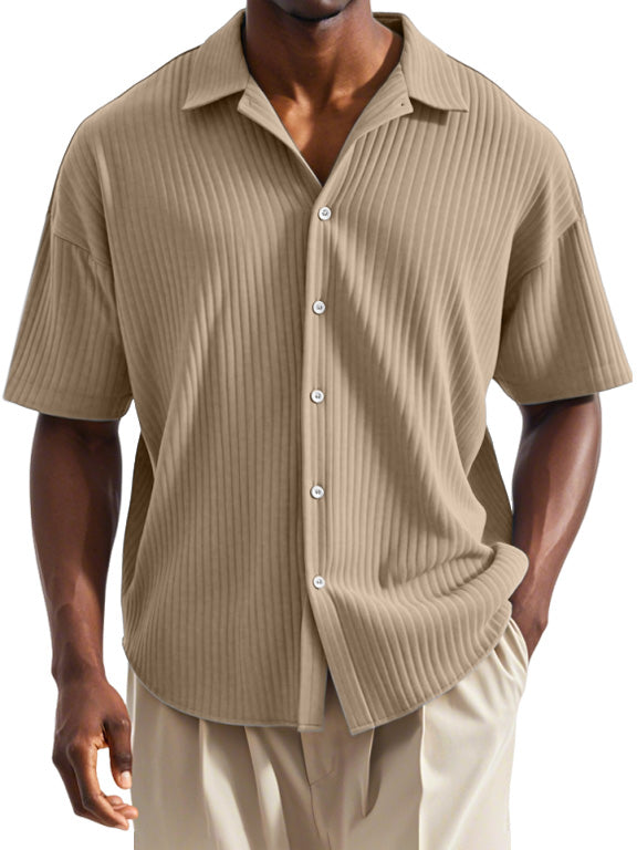 Men's Daily Casual Vertical Striped Texture Short-sleeved Lapel Shirt