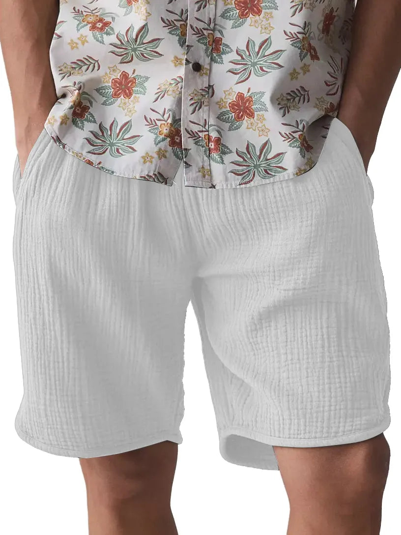 Men's Textured Cotton Pocket Casual Loose Versatile Shorts