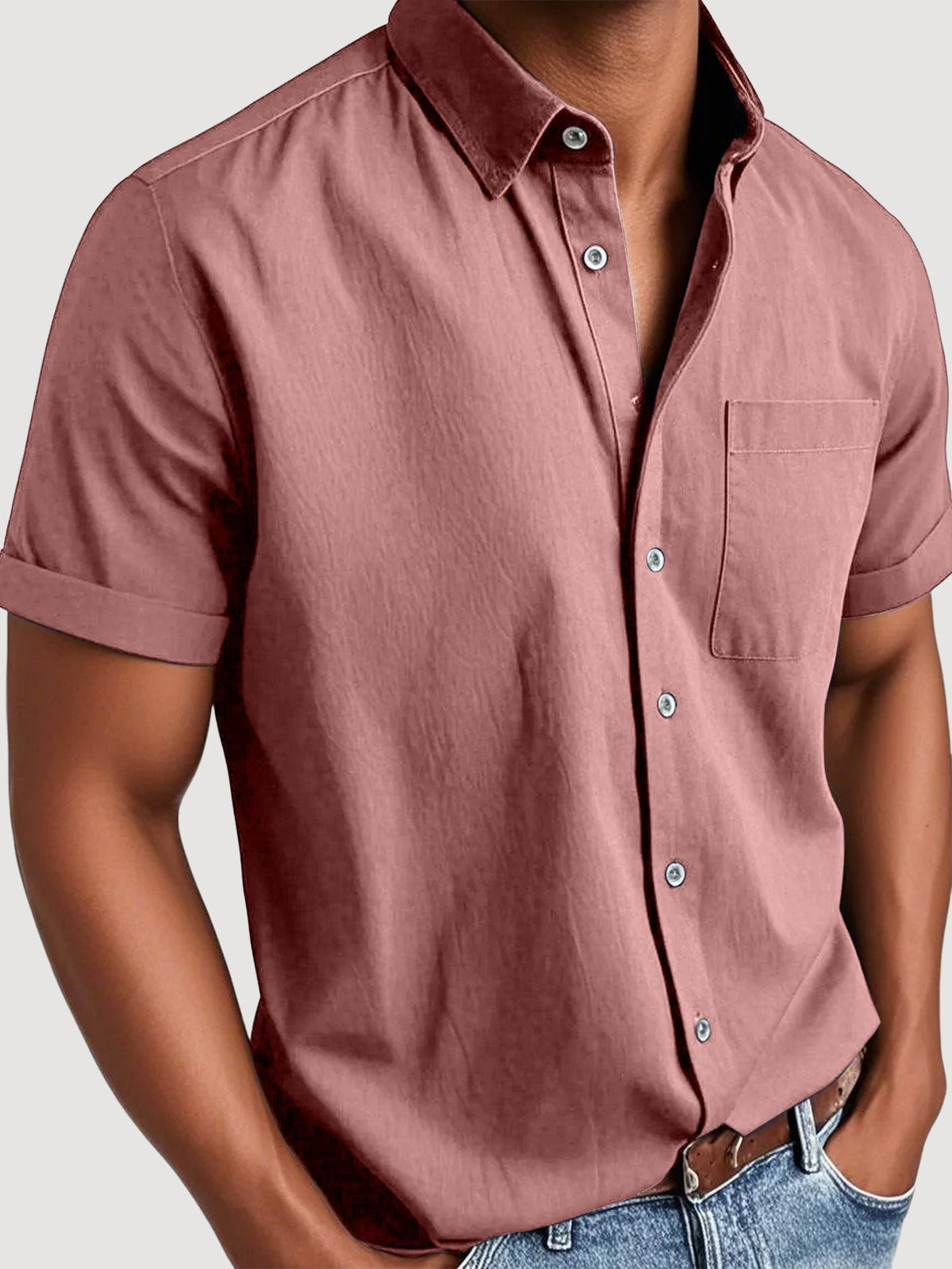 Men's Basic Retro Washed Pocket Short-sleeved Shirt
