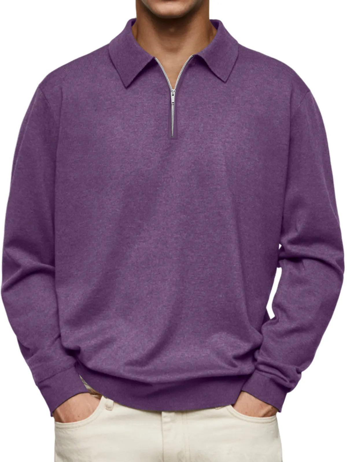 Men's Casual Fashion Lapel Zipper Solid Color Comfortable Sweatshirt