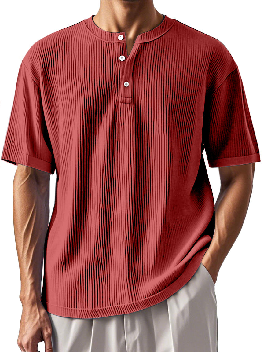 Men's Daily Pitted Textured Short-sleeved Henley Shirt
