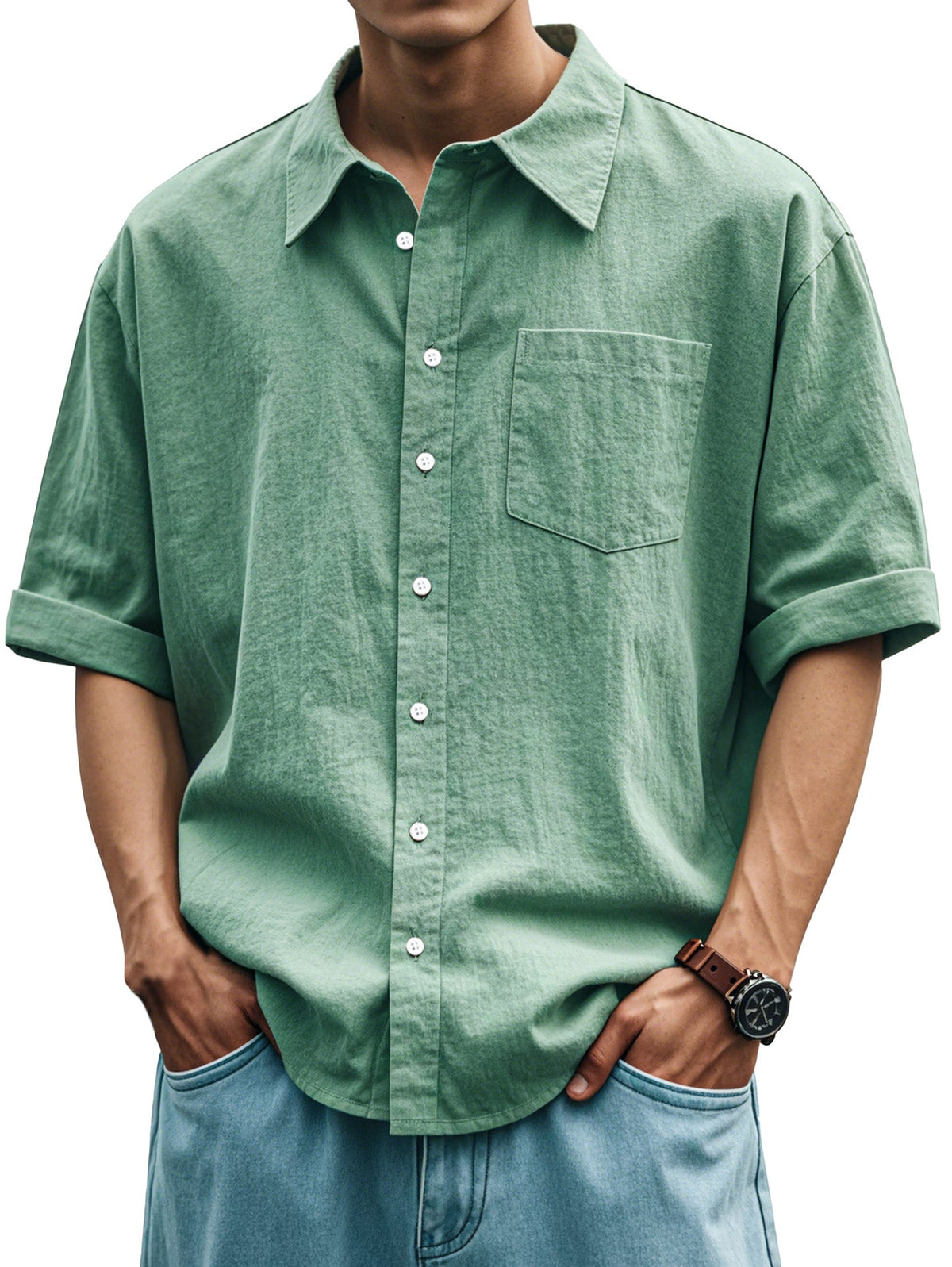 Men's Casual Everyday Solid Color Plaid Short Sleeve Button-down Shirt