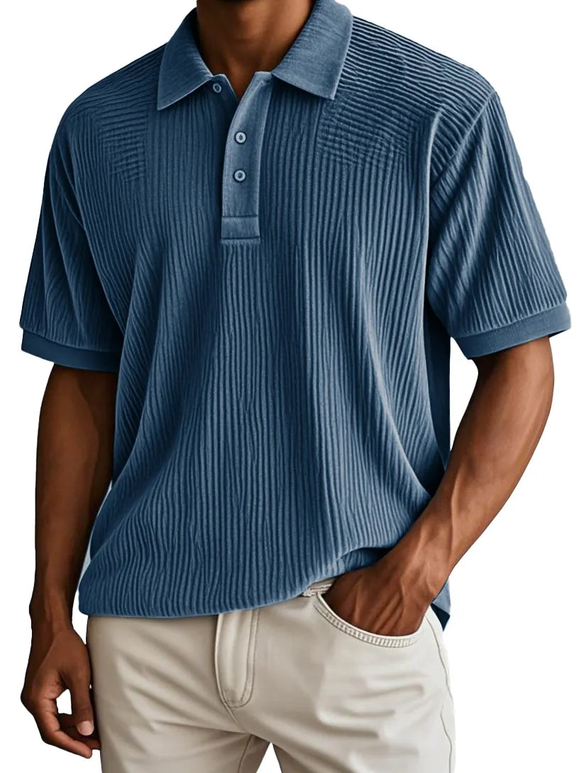 Men's Fashion Retro Corduroy Fabric Short-sleeved Polo Shirt