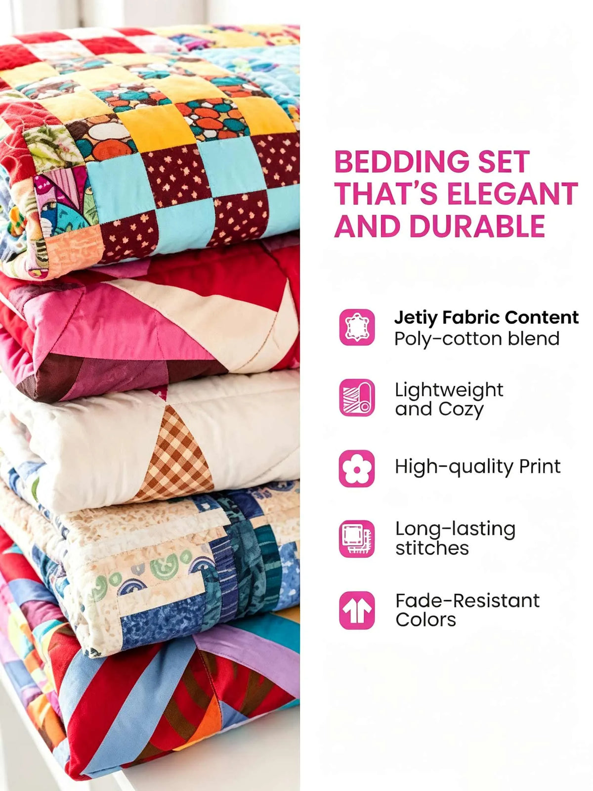 Vintage Easter Bunny Garden Floral Patchwork 3‐Piece Quilted Bedding Set