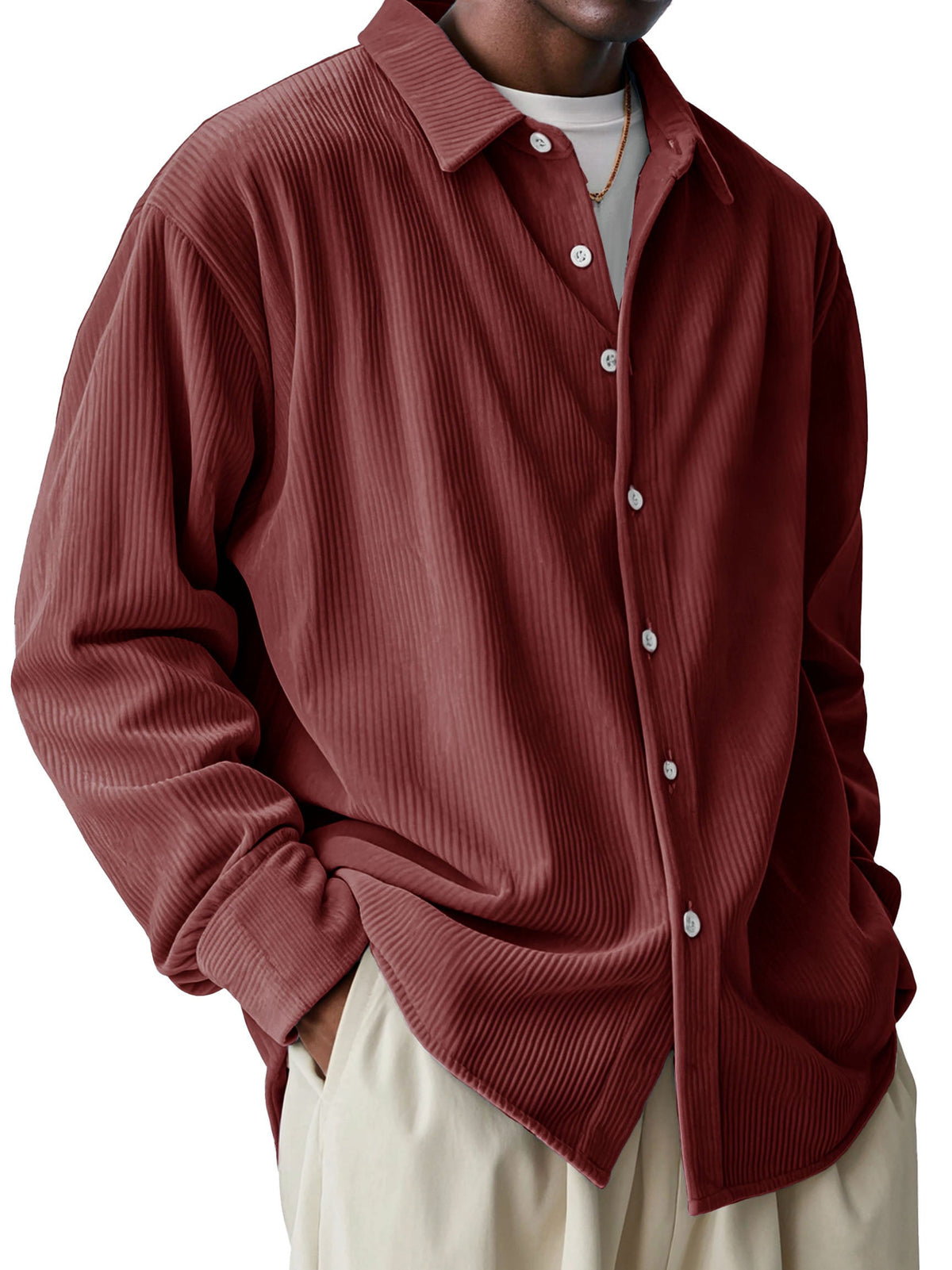 Men's Fashionable Corduroy Pit Fabric Long Sleeve Lapel Shirt