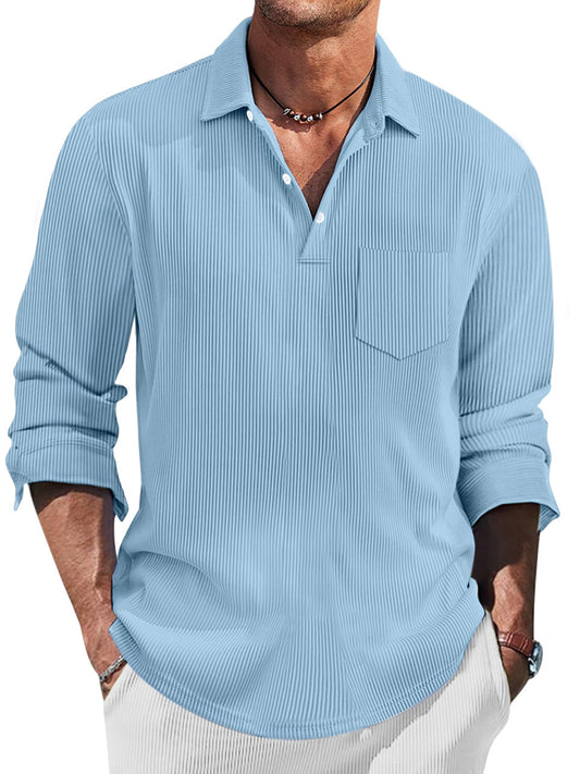 Men's Simple Solid Color Pit Lapel Button-up Polo Shirt