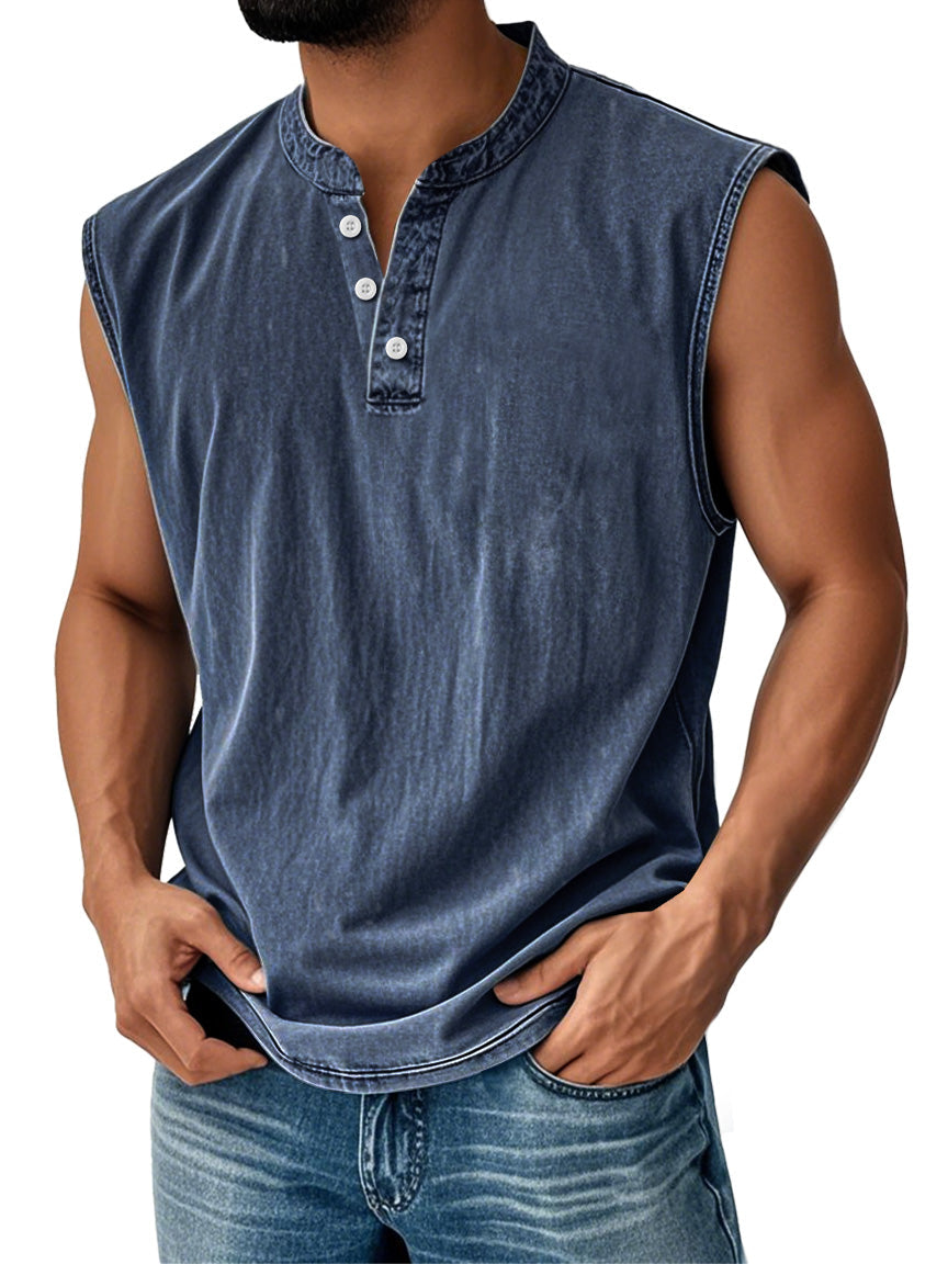 Men's Retro Stand Collar Button Casual Fashion Sleeveless Vest