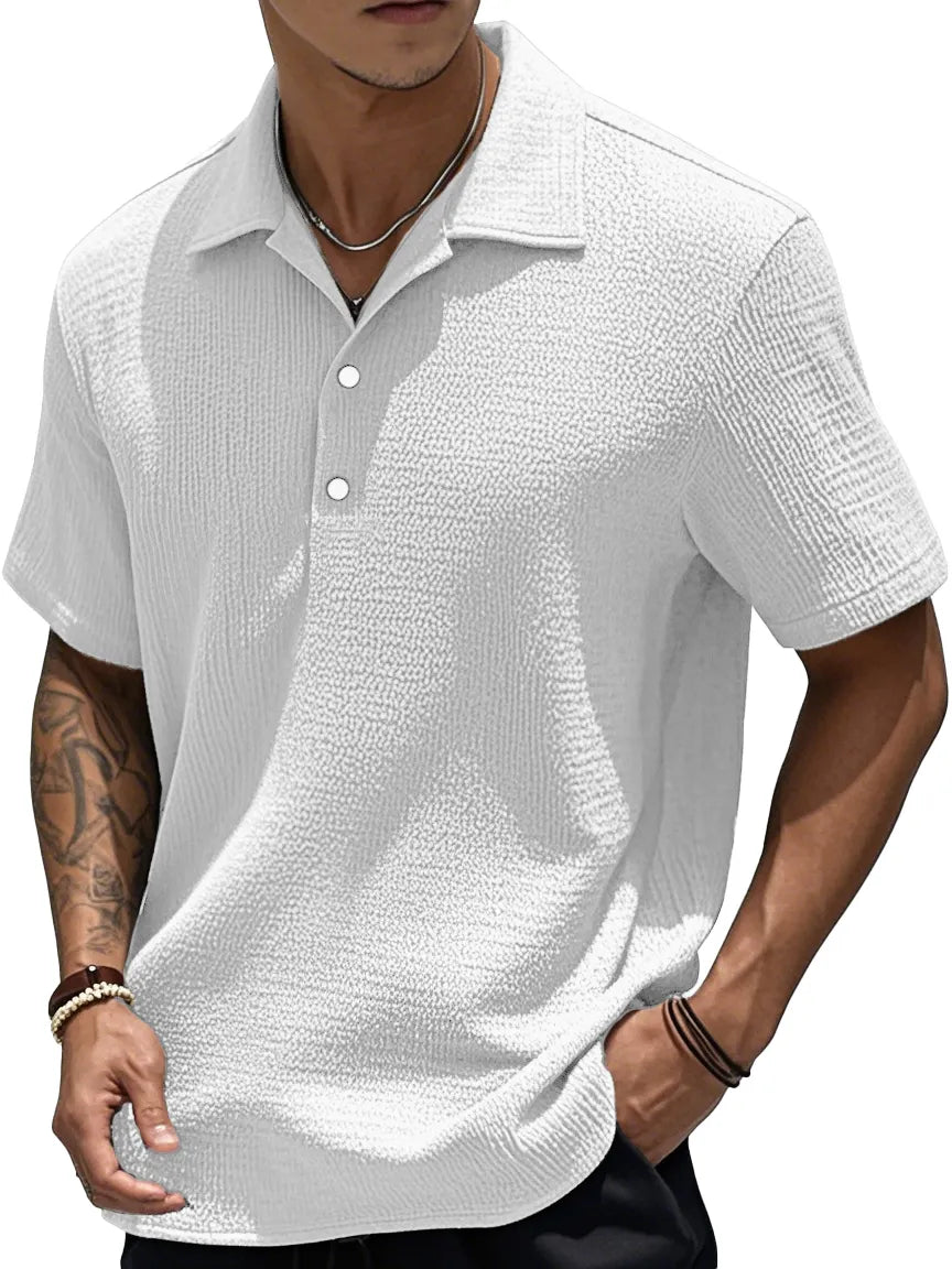 Men's Fashion Retro Pleated Fabric Short-sleeved Polo Shirt