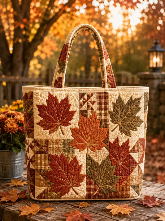 Vintage Maple Leaf Patchwork Quilted Tote Bag
