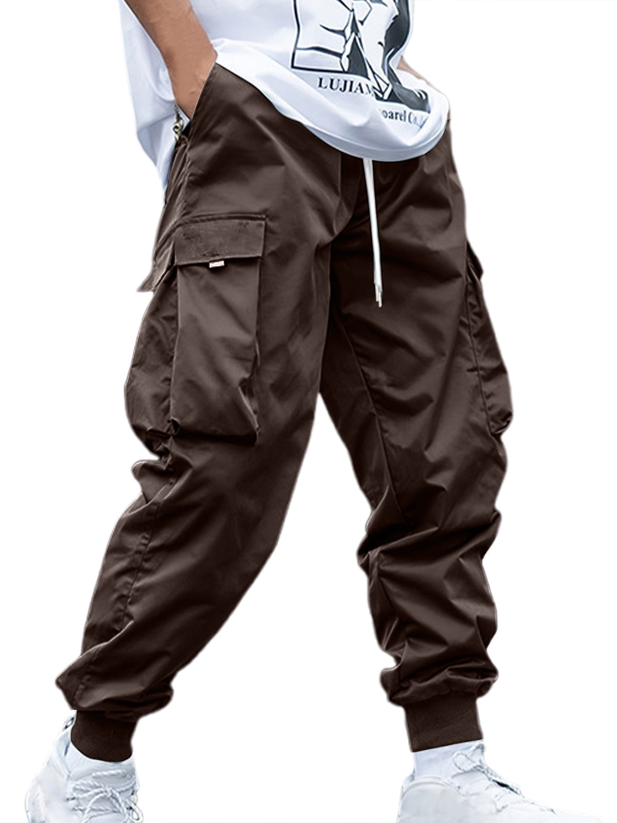 Men's Retro Casual Multi-pocket Elastic Waist Solid Color Trousers