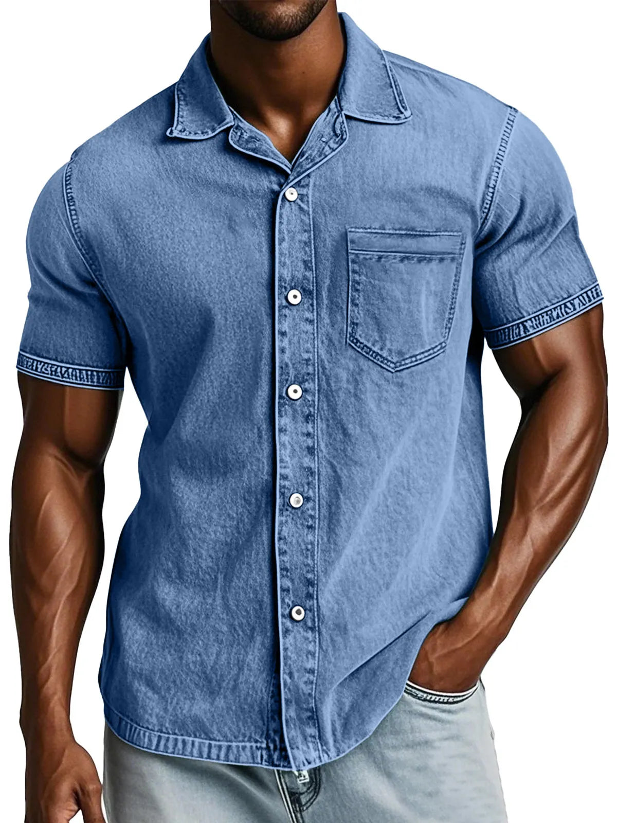 Men's Retro Solid Color Loose And Comfortable Lapel Short-sleeved Shirt